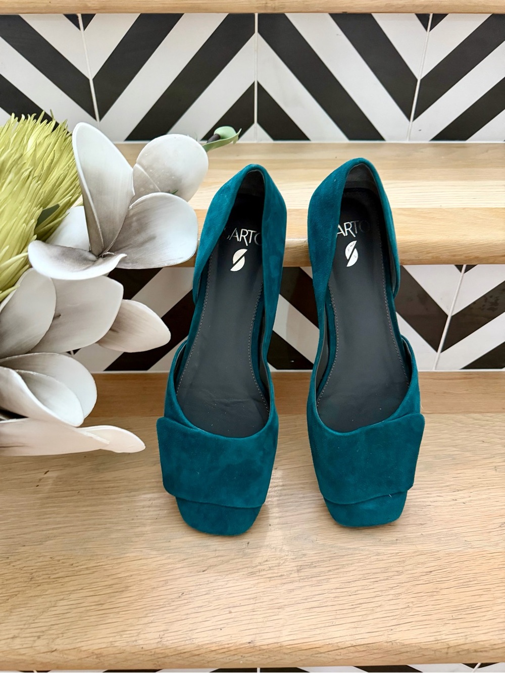 SARTO By Franco Sarto Teal Suede Open-Side Flats